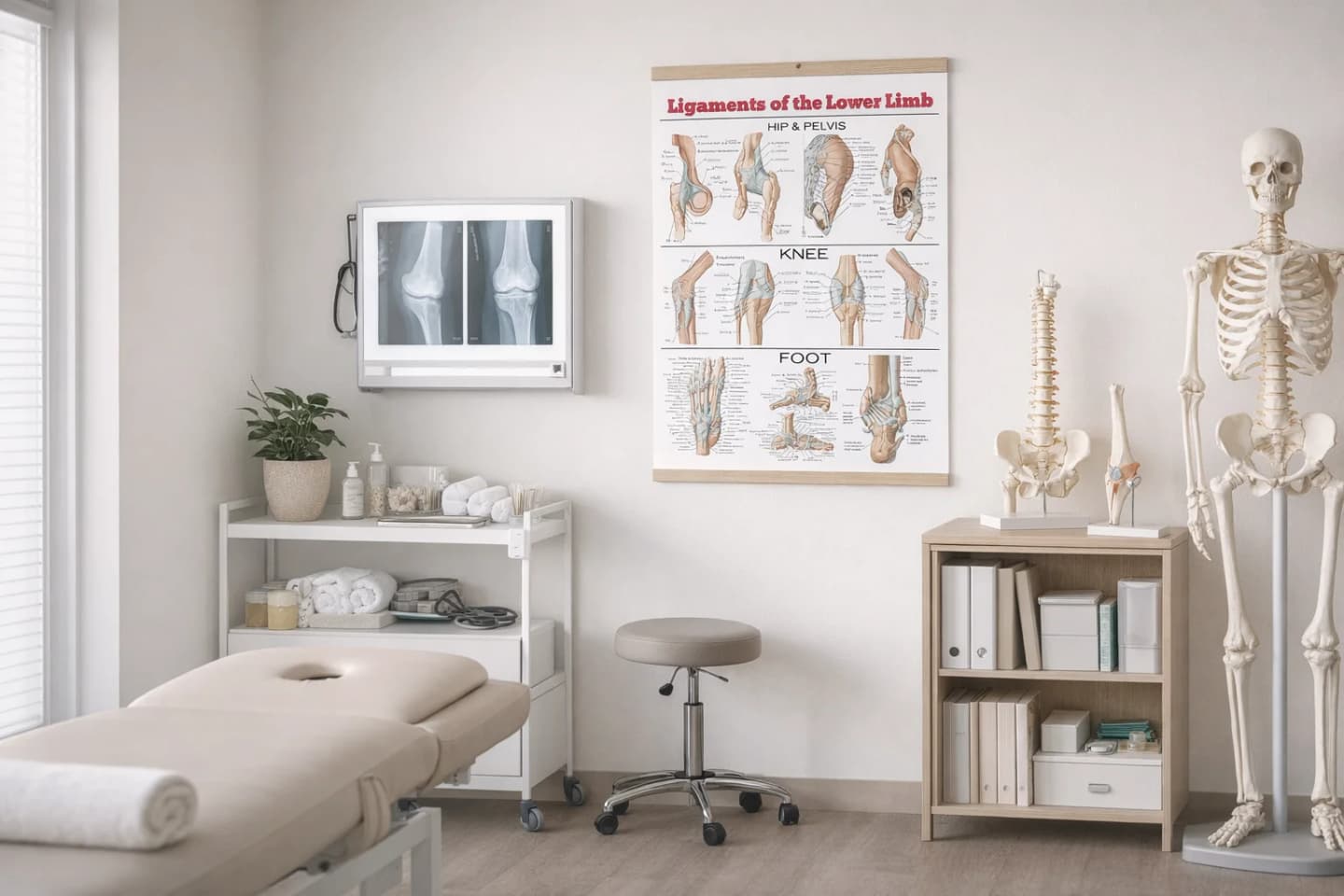 Medical seminar hall with anatomical wall chart